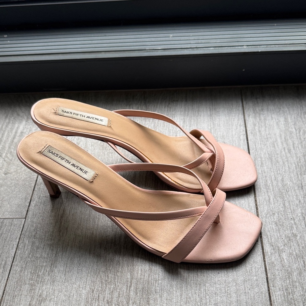Saks Fifth Avenue Leather Blush Pink Heeled Sandals Strappy Size 8.5 2.75 heel